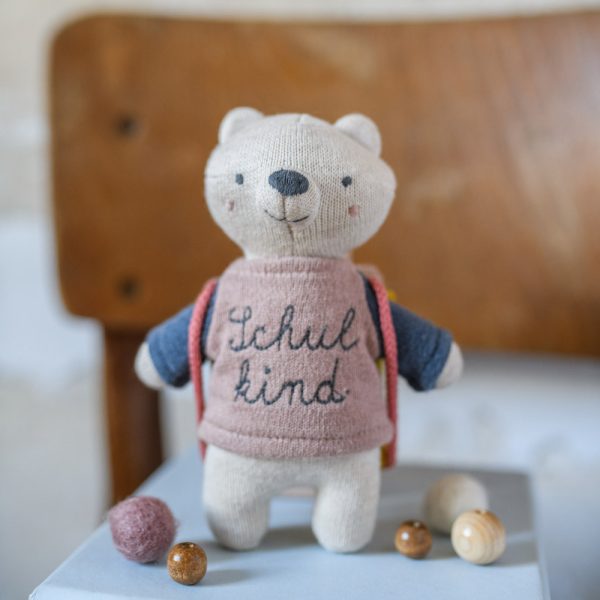 Bär Kuscheltier - Schulkind mit Schulranzen in Rosa