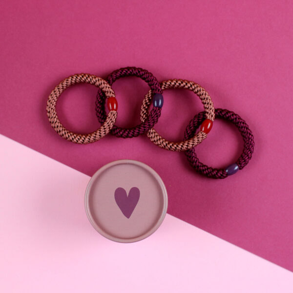 Haargummi-Set - Altrosa & Dunkelrot