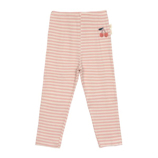 Gerippte Kinder Leggings - Kirsche / Gestreift