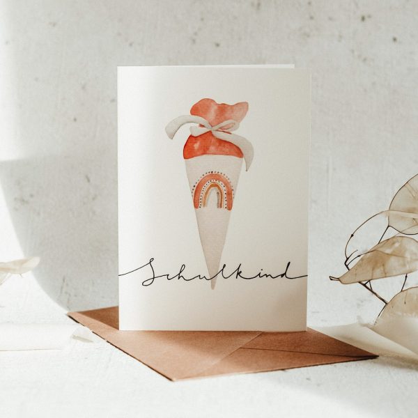 Klappkarte mit Umschlag - Schulkind Regenbogen