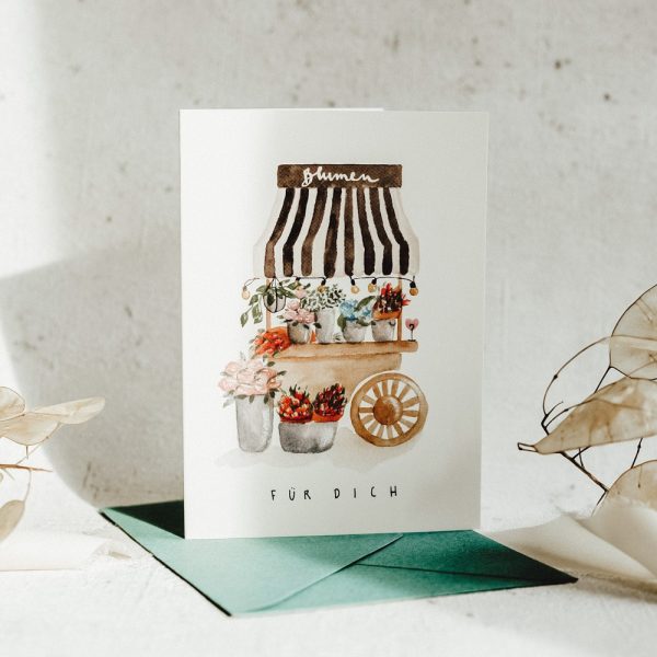 Postkarte - Blumenwagen