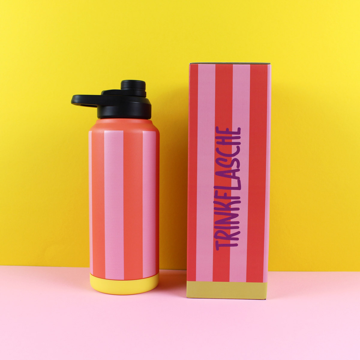 Trinkflasche - Streifen in Rosa-Rot