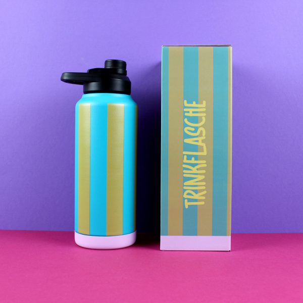 Trinkflasche - Streifen in Petrol-Olive