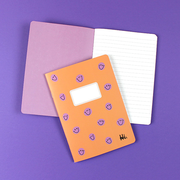 Notizheft - Smiley in Apricot & Lila