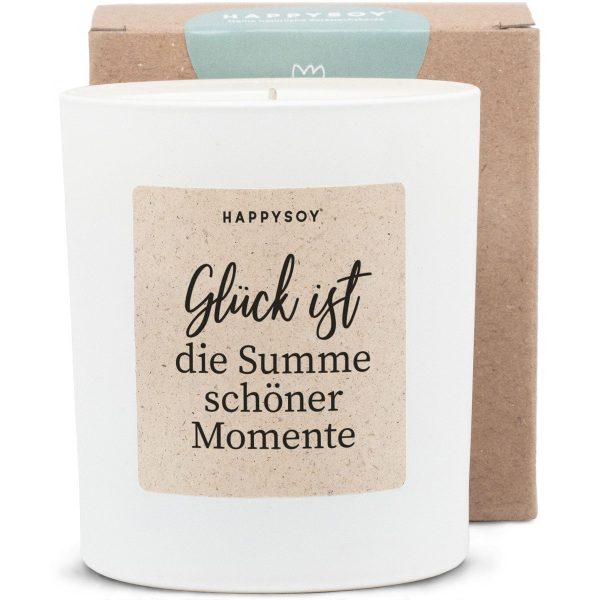 Glück ist die Summe schöner Momente - Duftkerze in Weiß