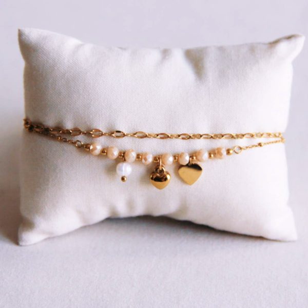 Doppelarmband mit Minifacetten, Herzen & Perle - Armband