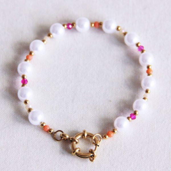 Perlenarmband mit rundem Verschluss - Armband in Pink & Orange