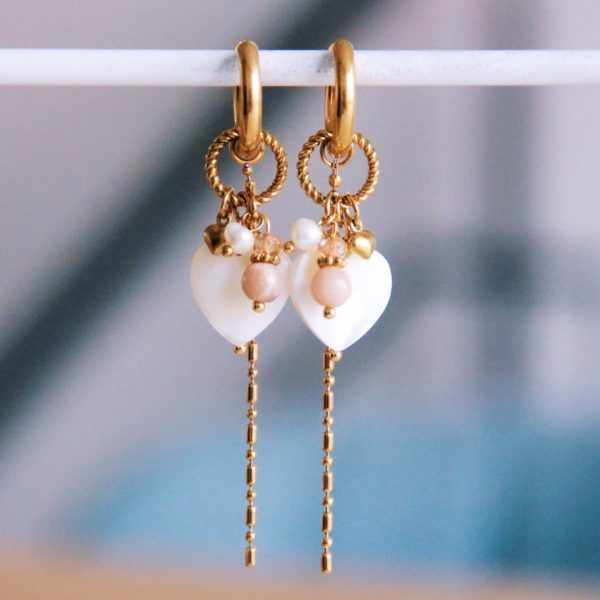 Creolen mit Herz, Steinchen & Kette in Gold - Ohrringe