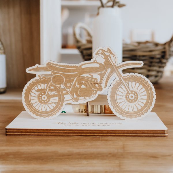 Geldgeschenk "Motorrad" - Aufsteller aus Holz