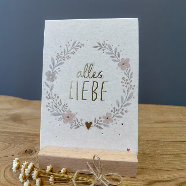 Alles Liebe Kranz - Postkarte mit Goldprägung