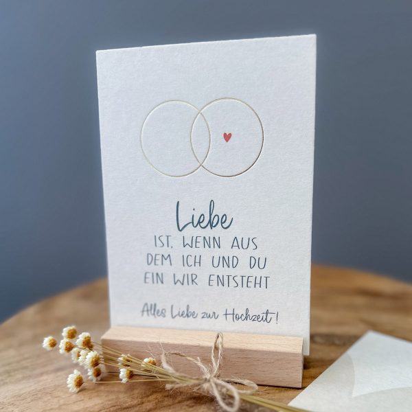 Liebe ist, wenn aus dem ich & du ein Wir entsteht - Postkarte mit Goldprägung