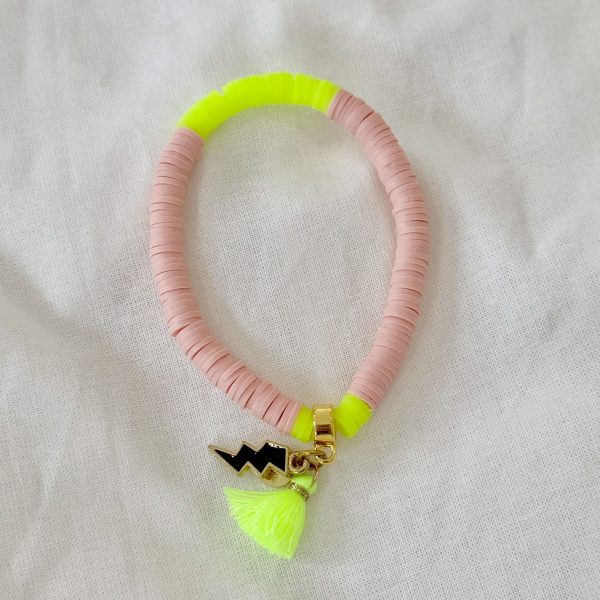 Armband mit Blitz-Anhänger - Neon-Gelb und Rosa
