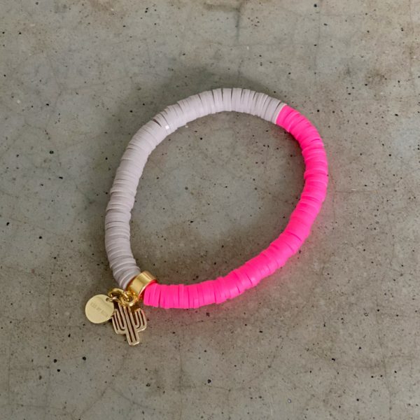 Armband mit Kaktus-Anhänger - Neon-Pink & Lavendel