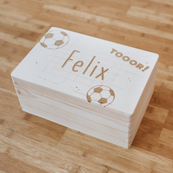 Fußball - Personalisierte Holzbox mit Klappdeckel